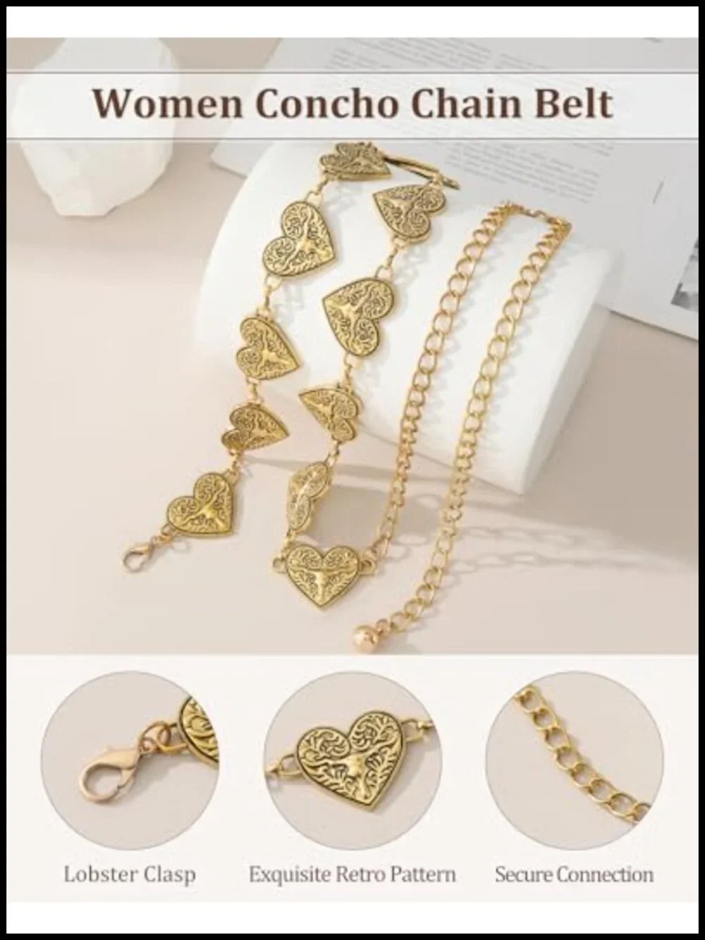 Western Concho Metal Chain Belt for Dresses Country Concert Outfit